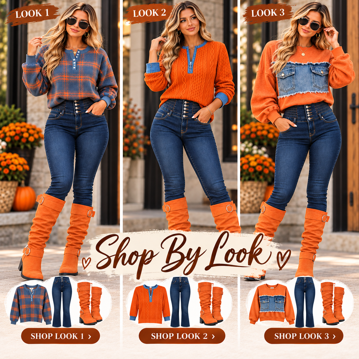 Autumn Denim and Orange Looks