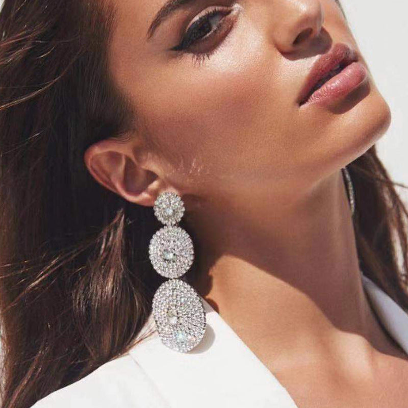Luxe Layered Rhinestone Statement Earrings Dazzling Round Crystal Drop Earrings for Women