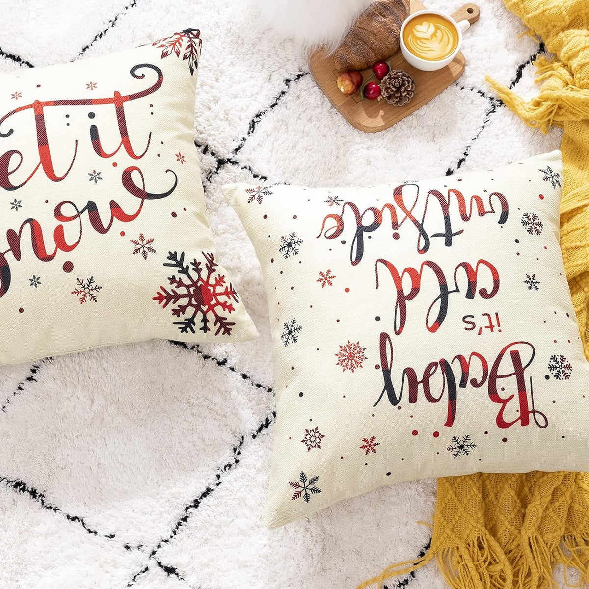 Cozy Christmas Charm™ 4-Pack Linen Pillow Covers – 18x18 Holiday Décor