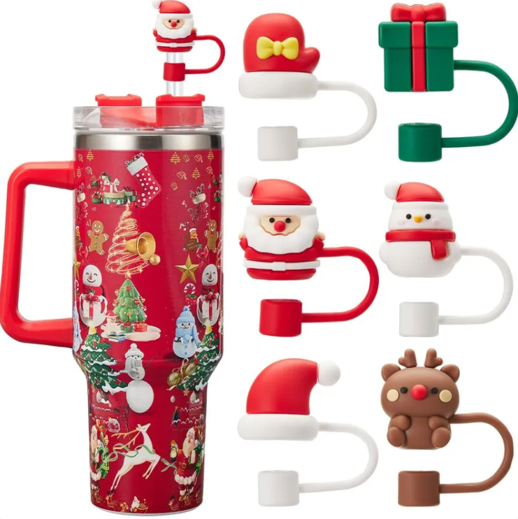 Sip Into Christmas! Cute Holiday Straw Topper Dust Covers – Festive Reusable Straw Caps for Tumblers & Cups
