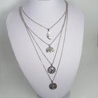 ✨ Boho Chic Layered Pendant Necklace Elephant, Moon &amp; Feather Jewelry Pendant Necklace