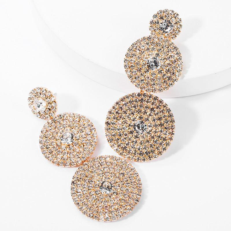 Luxe Layered Rhinestone Statement Earrings Dazzling Round Crystal Drop Earrings for Women