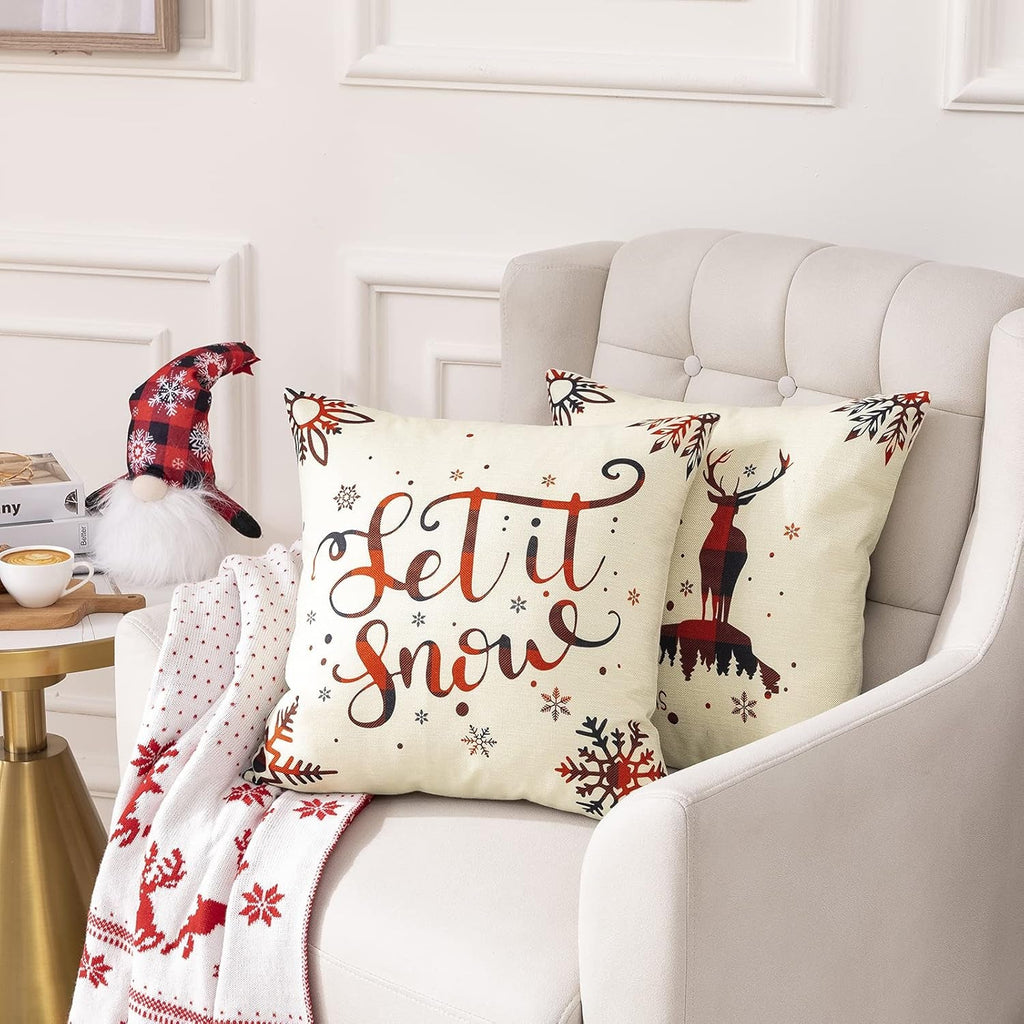 Cozy Christmas Charm™ 4-Pack Linen Pillow Covers – 18x18 Holiday Décor