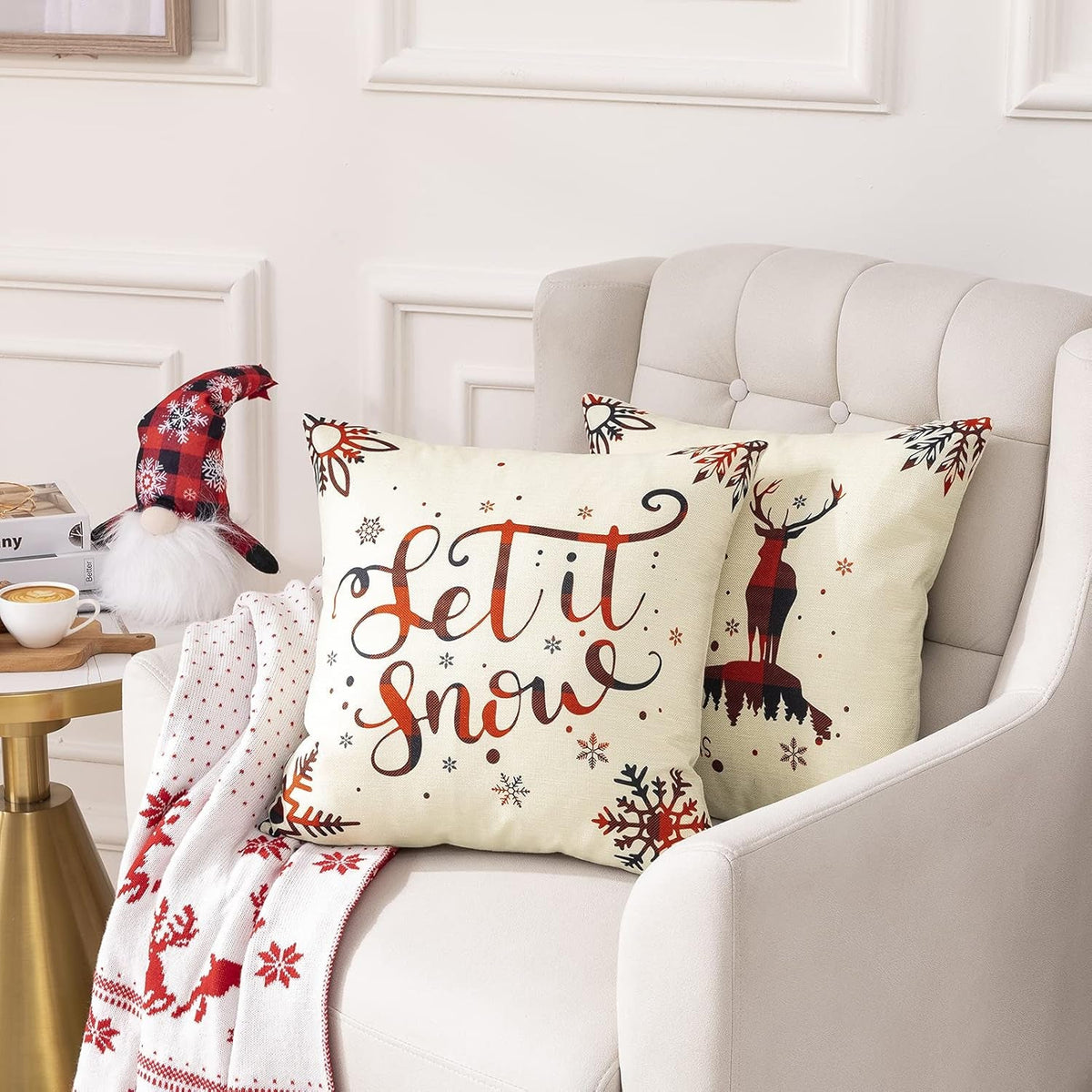Cozy Christmas Charm™ 4-Pack Linen Pillow Covers – 18x18 Holiday Décor