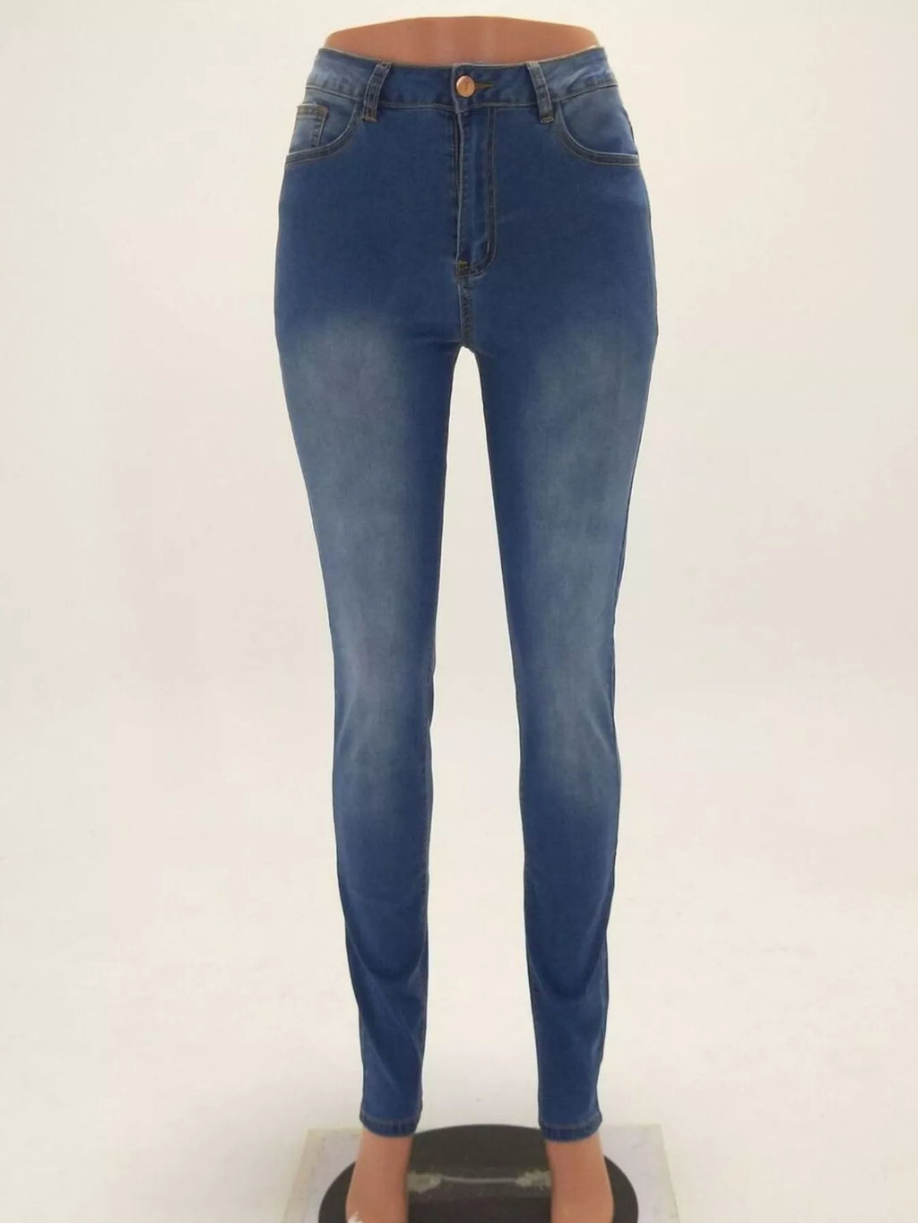 Women's high-waisted skinny jeans with classic washed denim finish, fitted skinny legs and stretchy cotton-rich fabric.