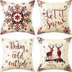 Cozy Christmas Charm™ 4-Pack Linen Pillow Covers – 18x18 Holiday Décor