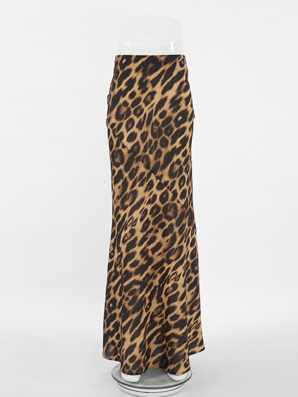 Women's leopard print bodycon maxi skirt with a long fitted silhouette and bold animal print design.