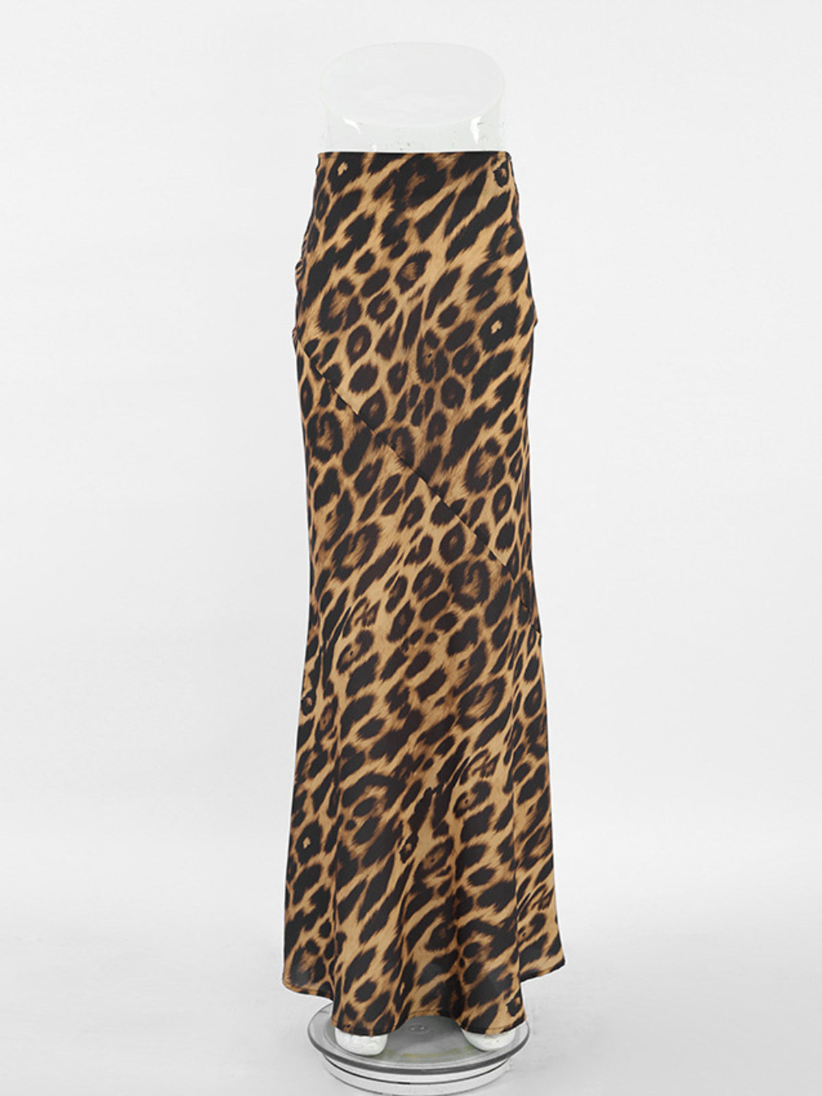 Women's leopard print bodycon maxi skirt with a long fitted silhouette and bold animal print design.