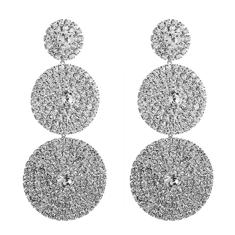 Luxe Layered Rhinestone Statement Earrings Dazzling Round Crystal Drop Earrings for Women