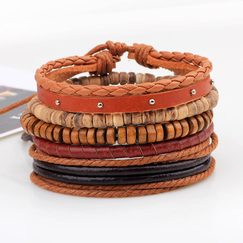 Boho Chic Beaded Bracelet Natural Coconut Wood, Leather & Hemp Bracelet – Trendy Beach Jewelry