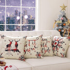 Cozy Christmas Charm™ 4-Pack Linen Pillow Covers – 18x18 Holiday Décor