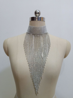 ✨ Steal the Spotlight! 💎 Dazzling Rhinestone Tassel Choker Necklace Glam Statement Jewelry for Women