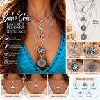 ✨ Boho Chic Layered Pendant Necklace Elephant, Moon &amp; Feather Jewelry Pendant Necklace