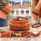 Boho Chic Beaded Bracelet Natural Coconut Wood, Leather & Hemp Bracelet – Trendy Beach Jewelry
