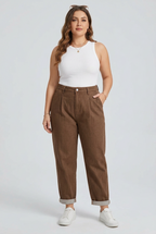 Plus Size High-Waisted Pleated Loose Fit Jeans