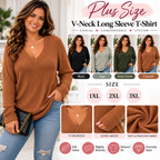 Plus Size V-Neck Long Sleeve Ribbed T-Shirt