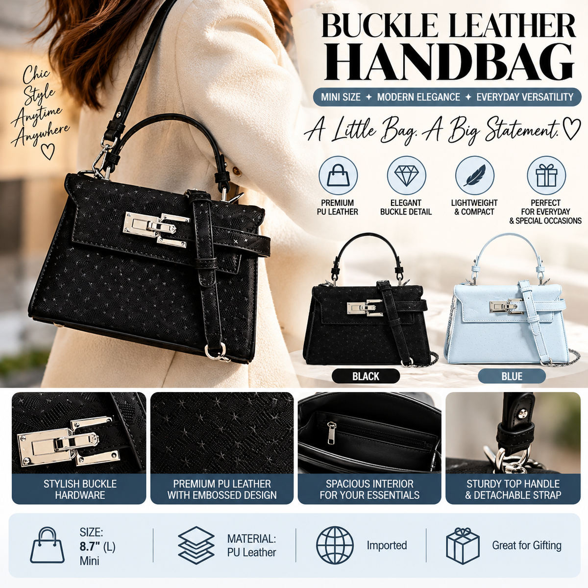 Luxe Buckle Mini Handbag Chic & Elegant Top-Handle Crossbody Bag