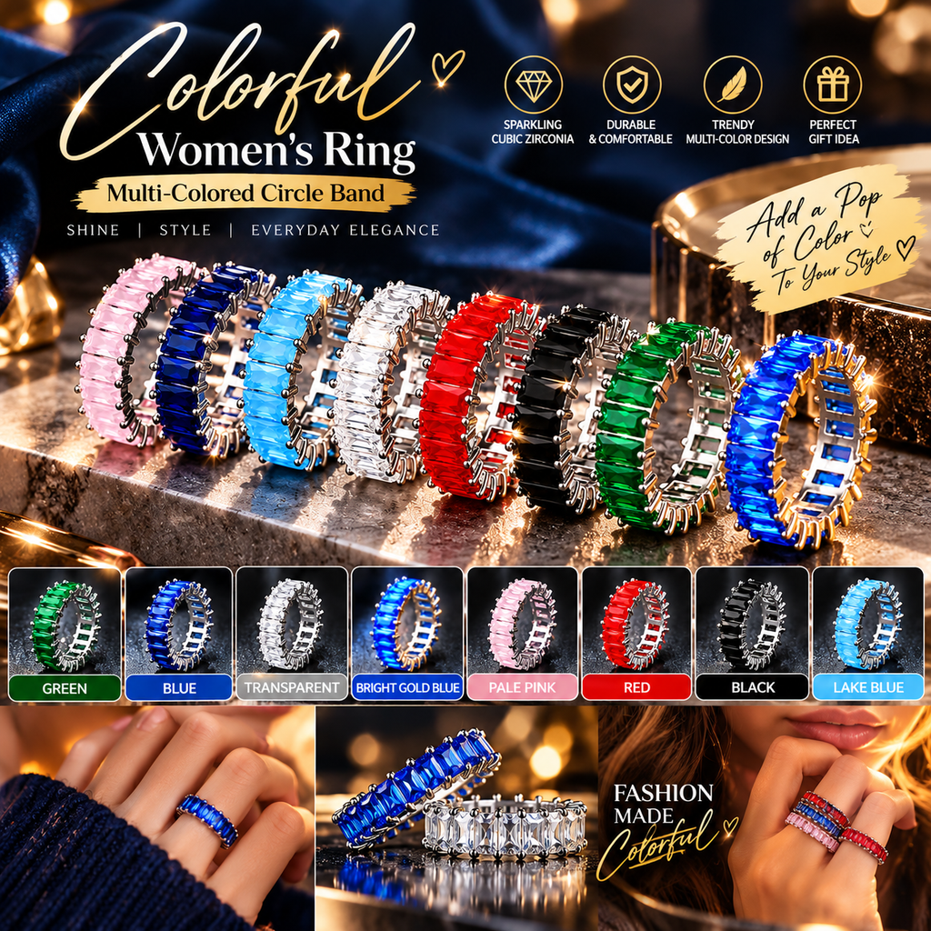 Color Pop Crystal Eternity Ring – Sparkling Multicolor Statement Band