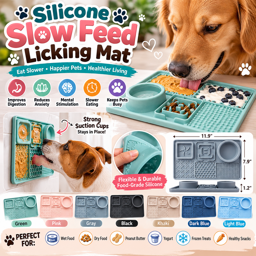 🐾 Lick & Chill™ 3-in-1 Silicone Slow Feeder & Licking Mat with Suction Cups 🐾