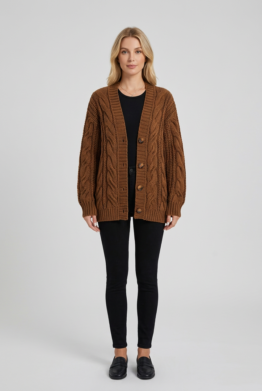 Cable Knit Button-Down Cardigan
