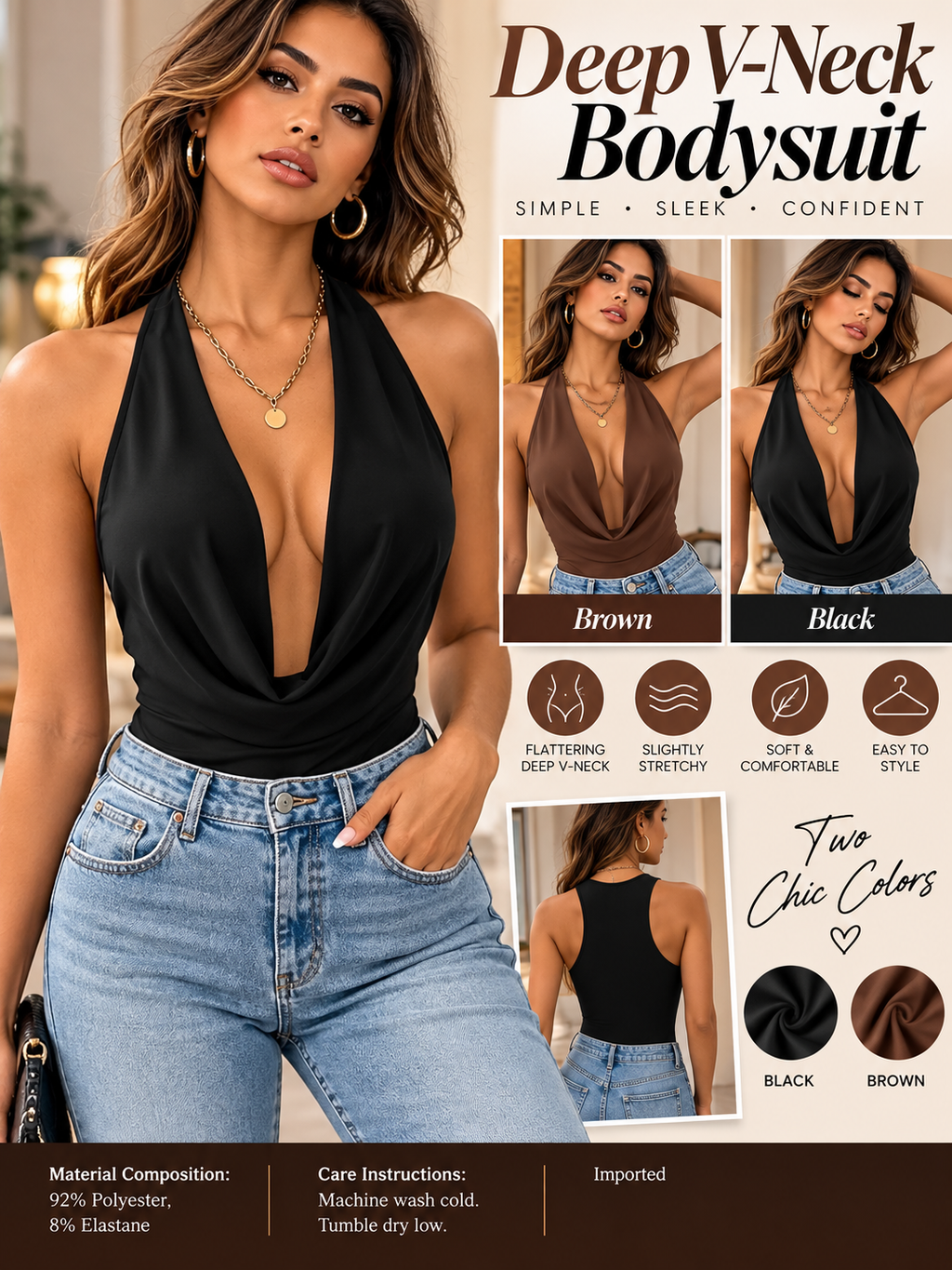 Effortlessly Chic Deep V-Neck Bodysuit