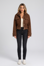 Drawstring Button-Up Casual Jacket
