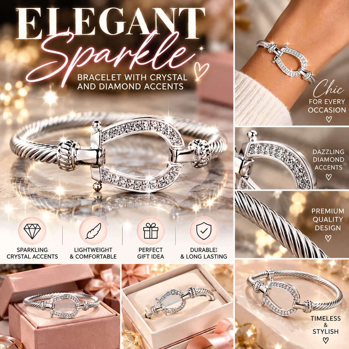 Luxe Crystal Sparkle Bracelet | Dazzling Diamond-Accented Jewelry for Women