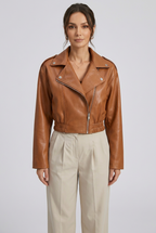 Faux Leather Cropped Biker Jacket