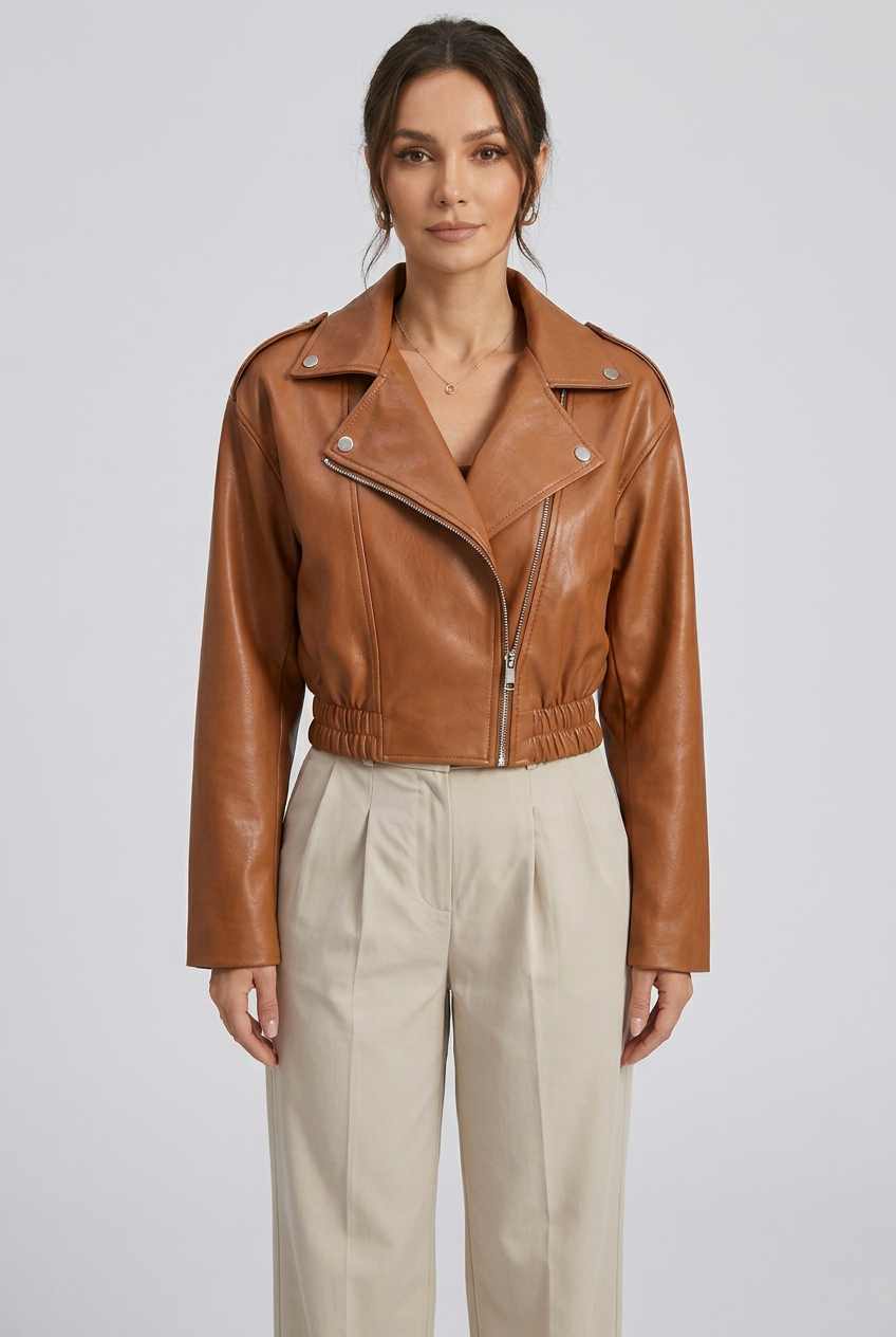 Faux Leather Cropped Biker Jacket