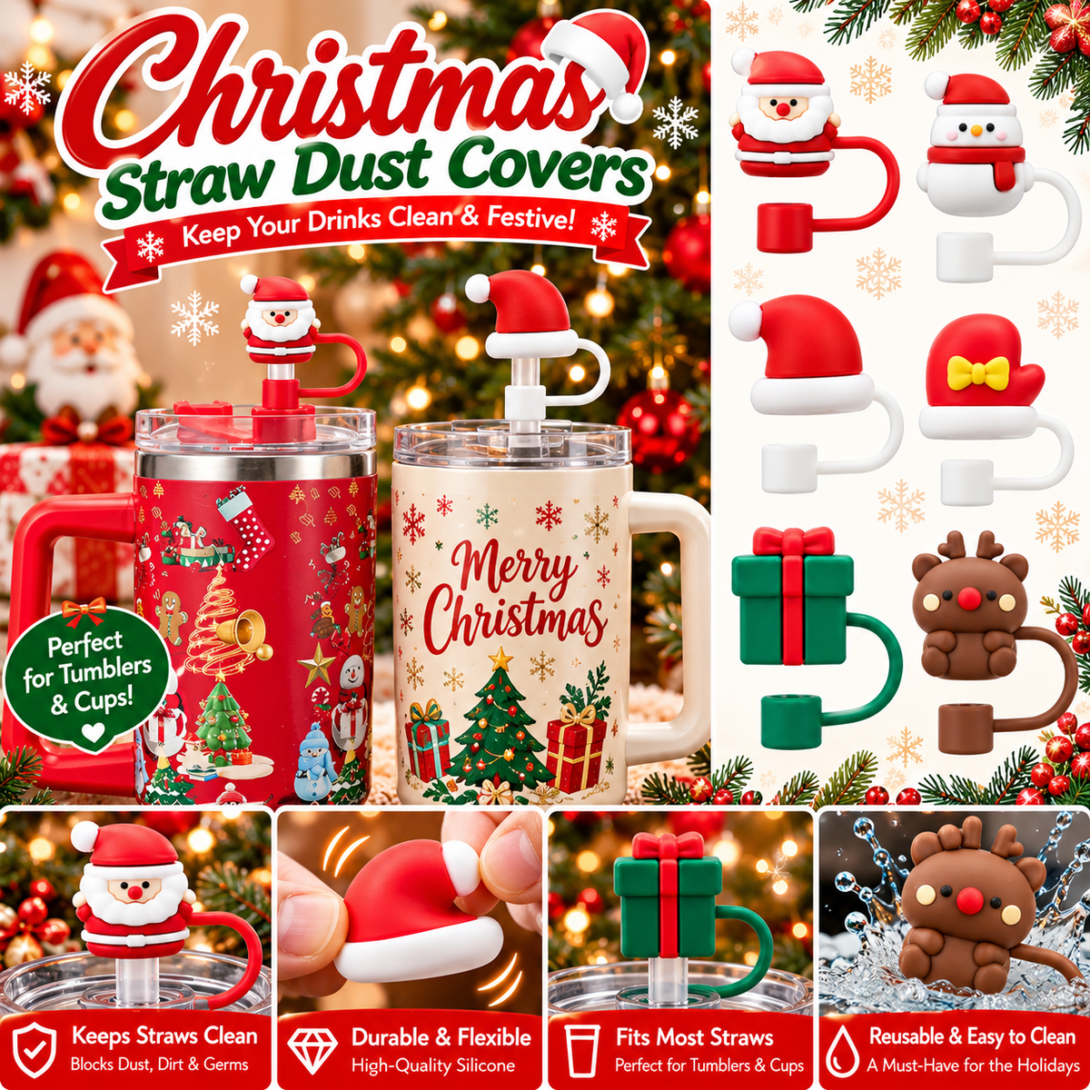 Sip Into Christmas! Cute Holiday Straw Topper Dust Covers – Festive Reusable Straw Caps for Tumblers & Cups