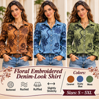 Full-Size Floral Embroidered Denim-Look Shirt – S–5XL