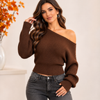 One Shoulder Ribbed Knit Sweater
