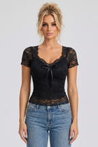 Lace Bowknot Slim Fit Top