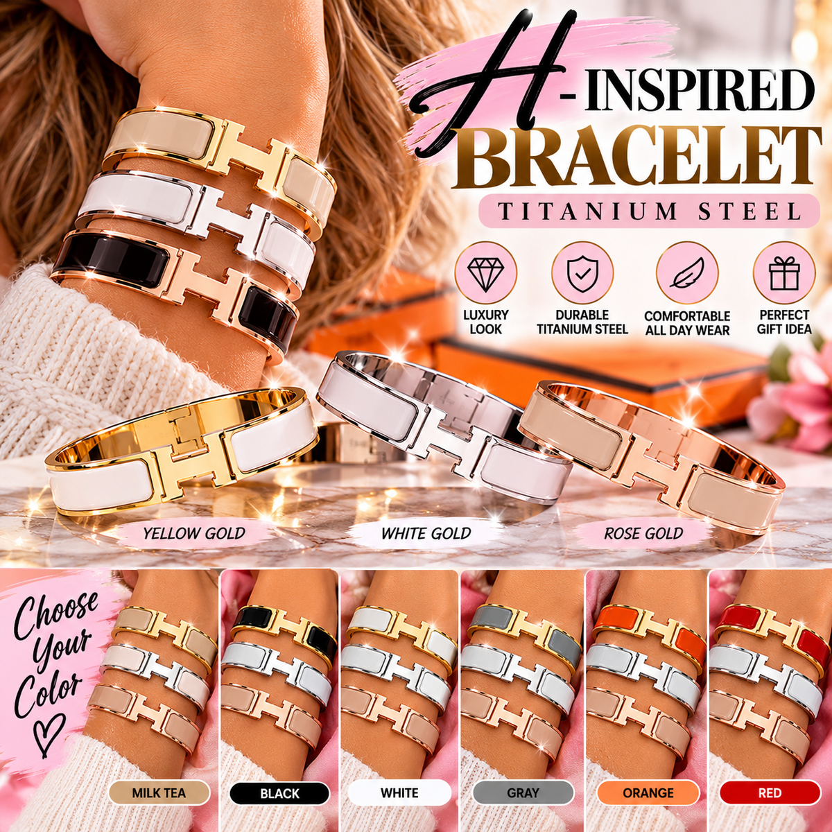 Luxury H-Inspired Titanium Steel Bracelet for Women Elegant Designer-Style Bangle