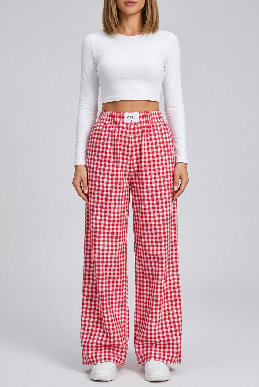 Plaid Wide Leg Casual Pants