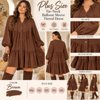 Women's Plus Size Tie-Neck Tiered Dress – Elegant Balloon Sleeve Flowy Dress