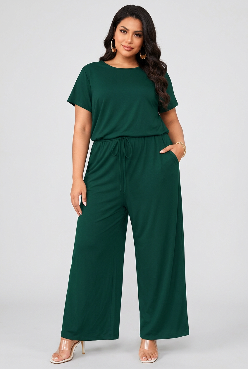 Plus Size Wide Leg Jumpsuit for Women | Drawstring & Pockets