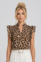 Printed Ruffle Sleeve Blouse
