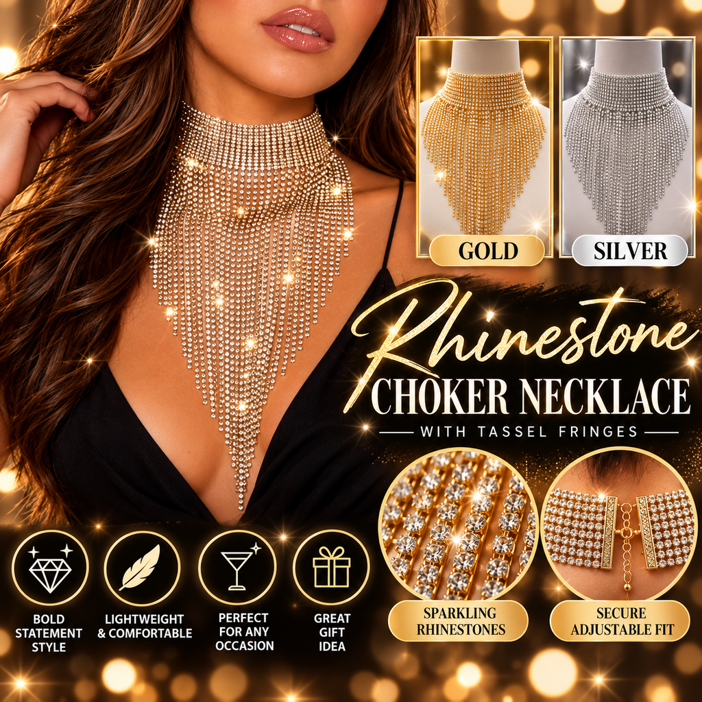 ✨ Steal the Spotlight! 💎 Dazzling Rhinestone Tassel Choker Necklace Glam Statement Jewelry for Women