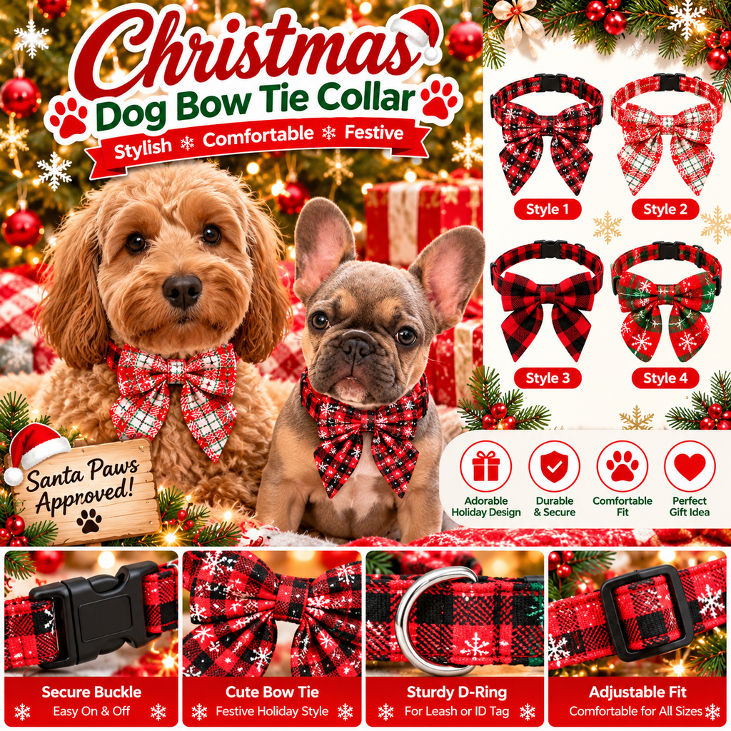 🎄🐾 Santa Paws Christmas Dog Collar with Bow Tie – Adorable Festive Holiday Pet Accessory 🎅❤️
