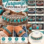 Western Boho Artificial Turquoise Open Cuff Bracelet