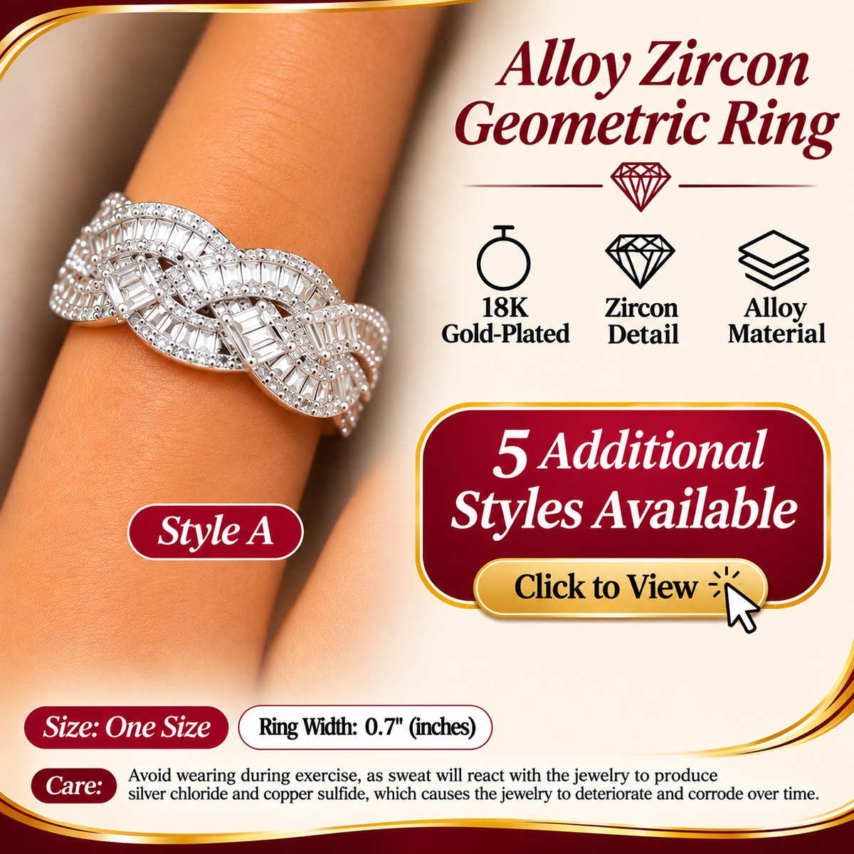 Alloy Zircon Geometric Ring – 6 Styles