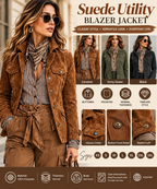 Full Size Suede Utility Blazer with Button-Front Detail Plus Size