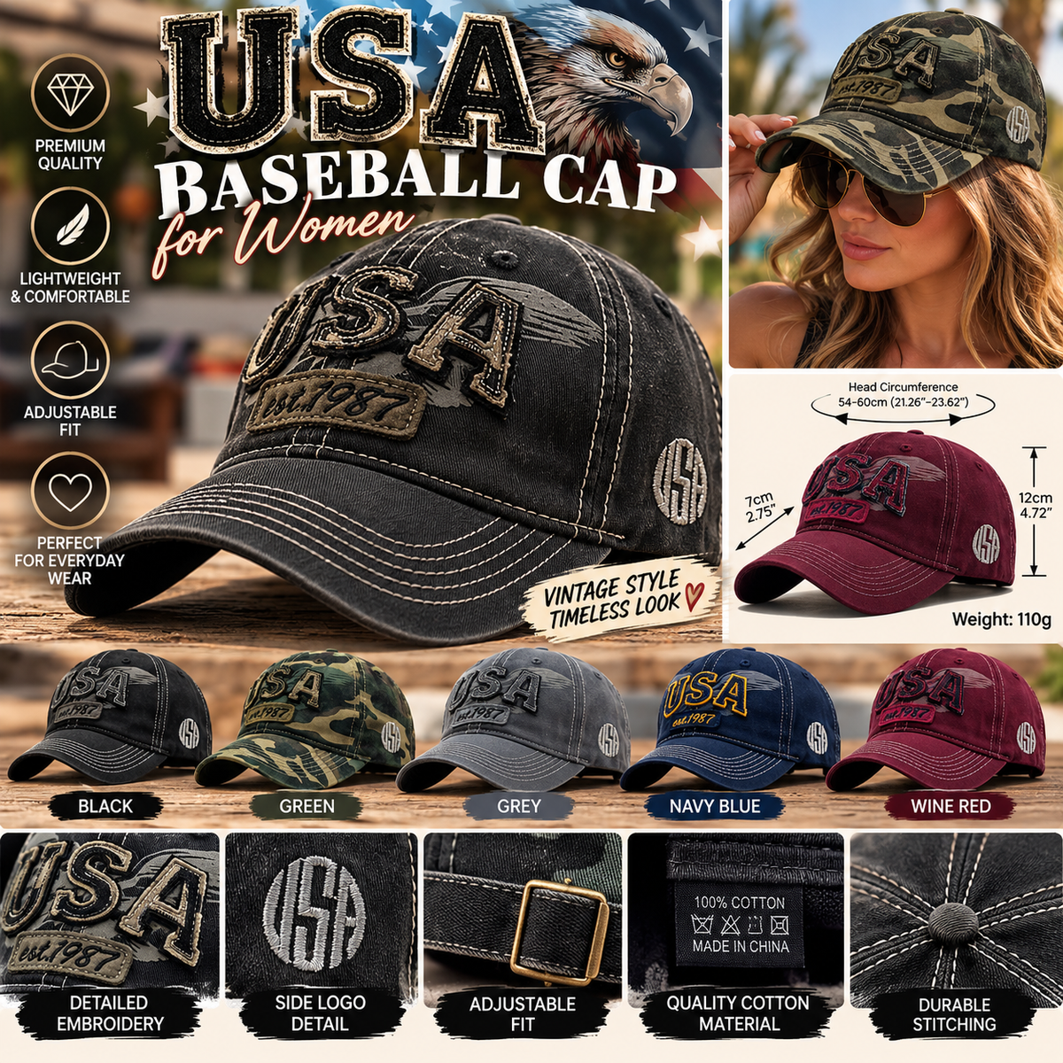 Chic Eagle Embroidered Baseball Cap | Trendy Women's Casual Adjustable Hat