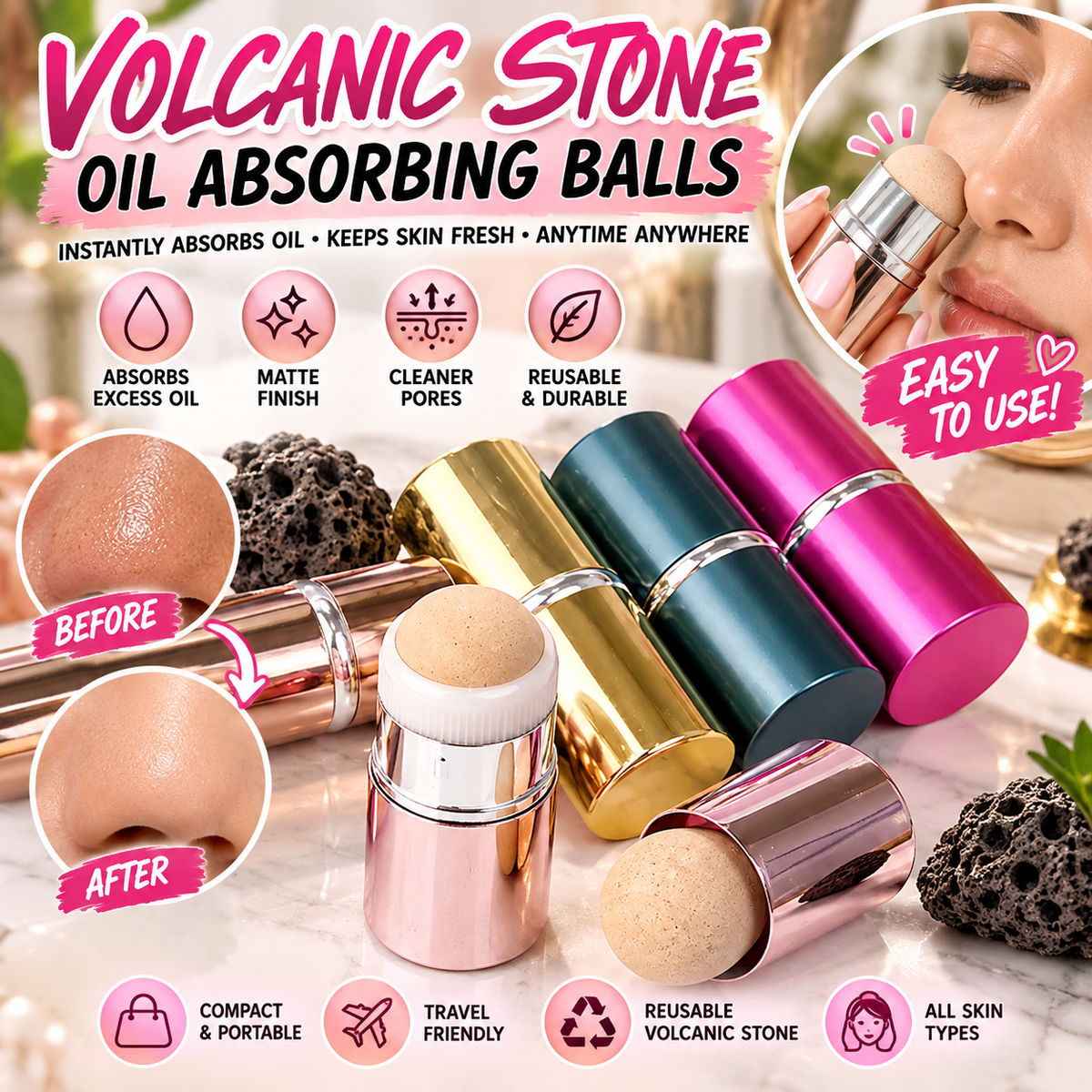INSTANT SHINE CONTROL — VOLCANIC STONE OIL-ABSORBING FACE ROLLER