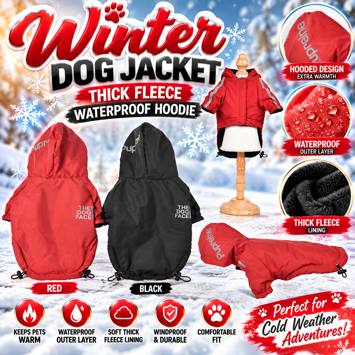 🐾 Winter-Ready Pup™ Thick Fleece Waterproof Dog Hoodie ❄️🔥