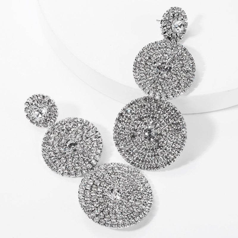 Luxe Layered Rhinestone Statement Earrings Dazzling Round Crystal Drop Earrings for Women