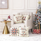 Cozy Christmas Charm™ 4-Pack Linen Pillow Covers – 18x18 Holiday Décor