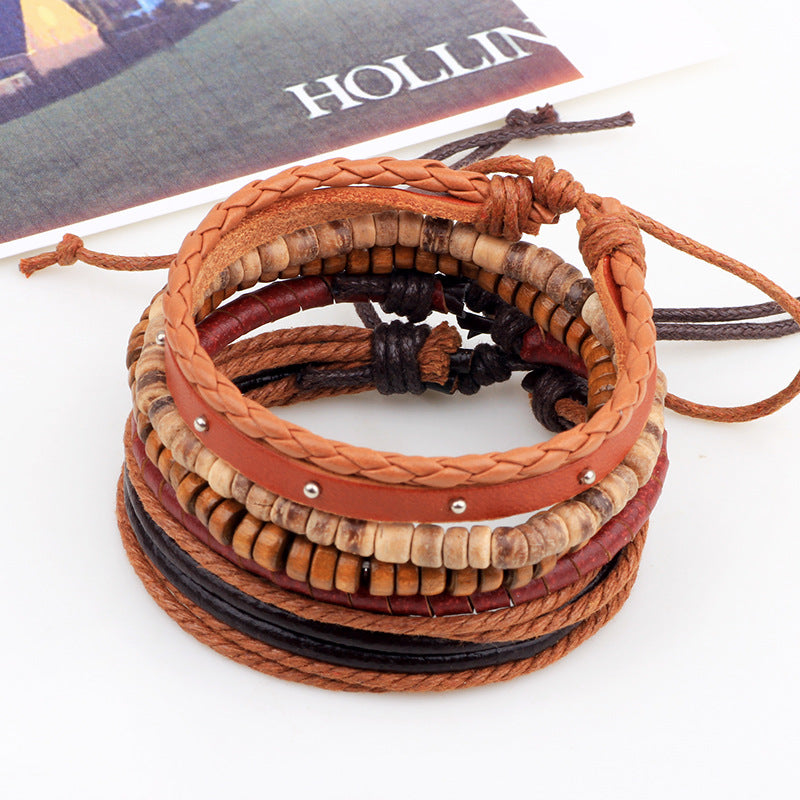 Boho Chic Beaded Bracelet Natural Coconut Wood, Leather & Hemp Bracelet – Trendy Beach Jewelry