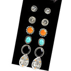 Boho Chic Vintage Gemstone Stud Earrings – 6-Pair Set | Trendy Everyday Jewelry for Women